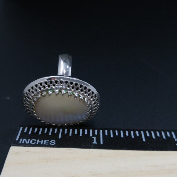 Vintage Whiting & Davis Mother of Pearl Ring, US Size 6 1/2 Adjustable - Picture 7 of 10